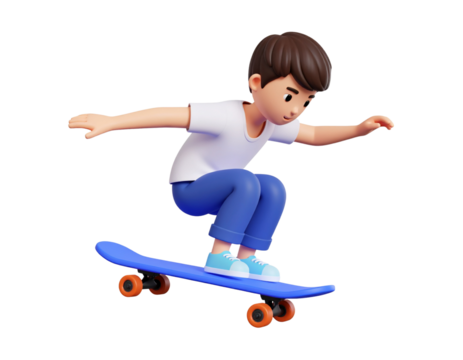 Young Boy Performing Skateboard Trick, Action Shot, isolated on transparent background PNG