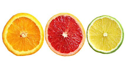 Citrus fruit wheels on clean white transparent background
