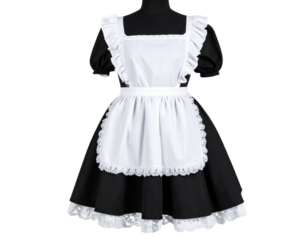  Vintage Maid Outfit with White Apron and Lace Hem, isolated on transparent background PNG