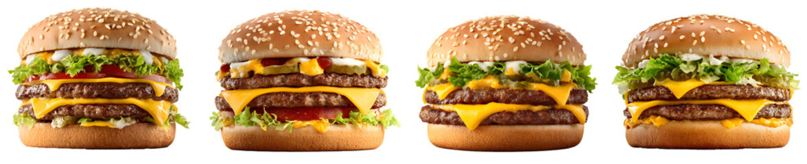 Cheeseburgers isolated on white background – cut out fast food in transparent PNG format