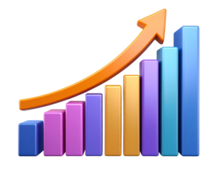 Top-Down View of Business Growth Graph Icon, Isolated Transparent Background.