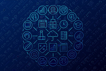 Fototapeta premium A sharp collection of line art icons focused on data, AI, and analytics. Perfect for dashboards, reports, and tech branding.
