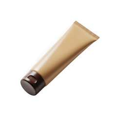 Beige cosmetic tube with dark cap on black background