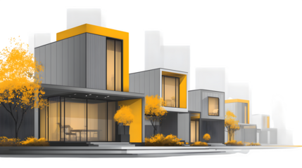 Modern minimalist homes exterior, isolated on transparent background