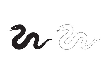 Fototapeta premium Two stylized snakes one black silhouette and one white outline drawing on a white background