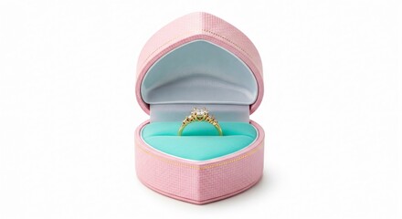 Elegant diamond ring in heart-shaped pink jewelry box