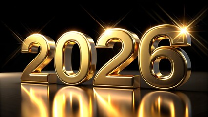Golden 2026 New Year Celebration with Sparkling Light Effects and Reflections