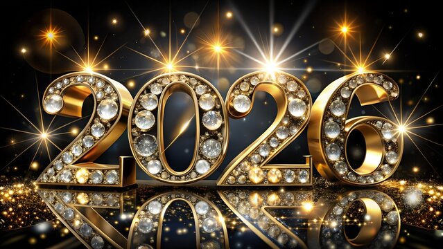 Elegant 2026 New Year Celebration with Sparkling Gold and Diamond Numbers
