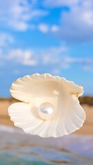 Delicate pearl nestled within a beautiful seashell.