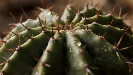 Macro photography of cactus surface with sharp spines