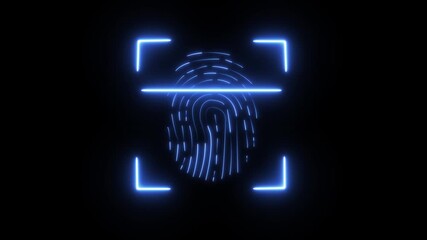 Futuristic blue neon fingerprint scanner on a dark background - Powered by Adobe