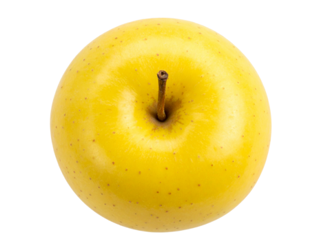 Top-Down View of Golden Delicious Apple, Minimalist Style, Isolated Transparent Background.