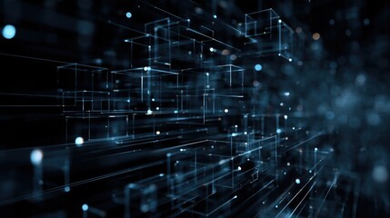 Obraz premium Dark-mode abstract technology grid Abstract digital landscape with glowing lines and shapes in a dark background.