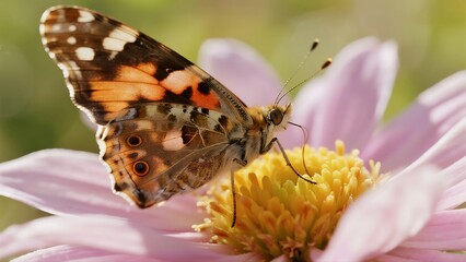 Naklejka premium Detailed macro shot of butterfly perched on flower