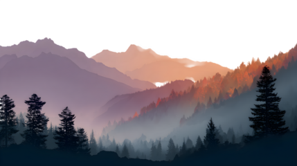 Mountain Landscape with Forest, isolated on transparent background