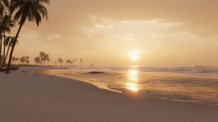 夕焼けに染まるビーチ