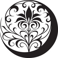 Celestial Moon Surrounded by Floral Wreath and Sparkling Stars A Mystical and Enchanting Black and White Illustration
