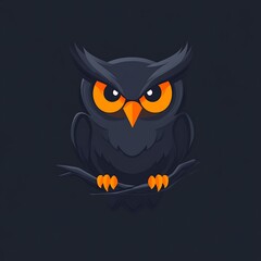 Obraz premium Dark owl perched on a branch against a dark background.