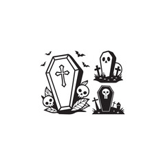 Graveyard with Tombstones and Ghosts – Spooky Halloween Vector Design