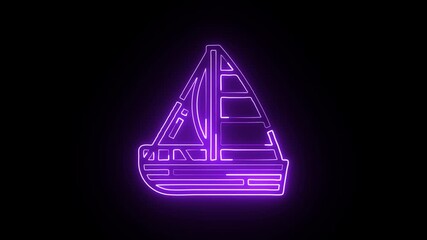 glowing neon sailboat icon isolated, black background, HD video motion graphic animation for sailing, leisure, and nautical adventures