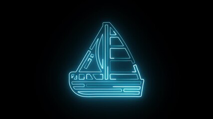 glowing neon sailboat icon isolated, black background, HD video motion graphic animation for sailing, leisure, and nautical adventures
