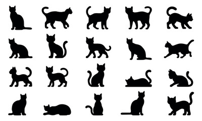 Cat silhouette bundle, different black pet poses