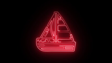 glowing neon sailboat icon isolated, black background, HD video motion graphic animation for sailing, leisure, and nautical adventures