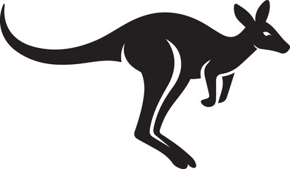 Fototapeta premium Kangaroo jumping marsupial silhouette, Black and white kangaroo vector illustration