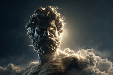 Stone Statue Contemplating a Dramatic Stormy Sky