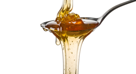 Honey Pours Over Spoon, Creating Golden Liquid Stream on Transparent Background Still Life