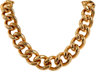 Angled Side View of Thick Gold Chain Necklace, Highlighting Link Texture and Shine, Isolated on Transparent Background