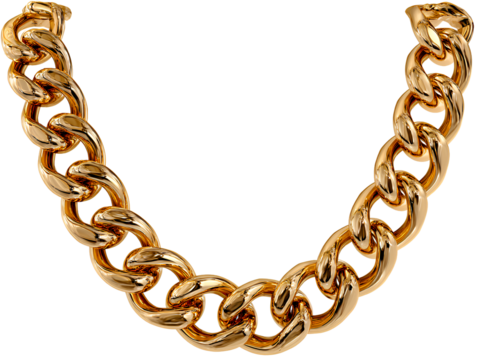 Angled Side View of Thick Gold Chain Necklace, Highlighting Link Texture and Shine, Isolated on Transparent Background