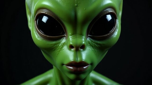 Mysterious green alien gaze piercing the darkness, hinting at cosmic encounters and otherworldly intelligence.