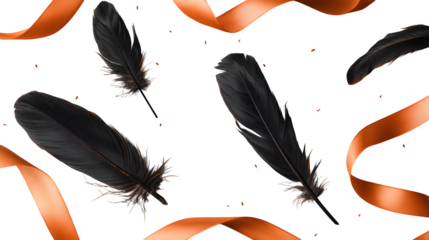 Floating Feathers and Ribbon, isolated on transparent background