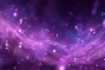 Obraz premium Enchanting purple aurora with flowing musical notes and shimmering bokeh lights creates a magical, ethereal atmosphere.