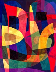 Fototapeta premium Abstract arrangement of colorful alphabet letters and geometric shapes in playful vibrant modern design