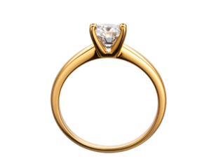 Minimalist Gold Ring with Small Diamond Accent, Top-Down Flat Lay, Isolated PNG