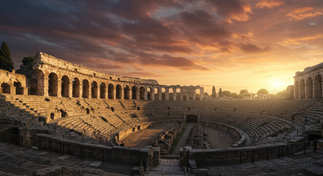 Ancient arena sunset panorama
