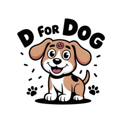 D for dog sticker, sticker-like bruise, and "D for dog" in bold, friendly letters, "D" alphabet
