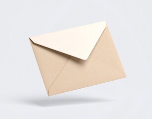 "Floating beige envelope against soft gray background, casting a subtle shadow&mdash;evoking quiet anticipation, simplicity, and the timeless ritual of correspondence."