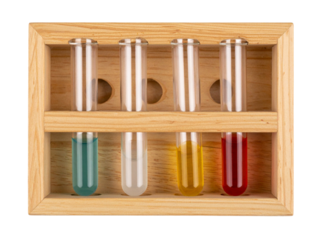  Top-Down View of Wooden Test Tube Holder with Three Tubes, Isolated Transparent Background. - Powered by Adobe