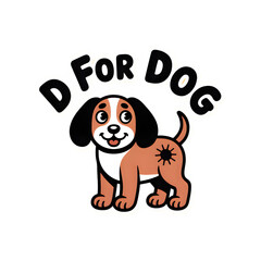 D for dog sticker, sticker-like bruise, and "D for dog" in bold, friendly letters, "D" alphabet