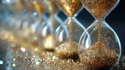 Magical time: glitter hourglasses in holiday setting