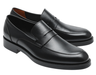 Pair of Modern Black Leather Loafers with Chunky Sole, Side Profile, Isolated PNG