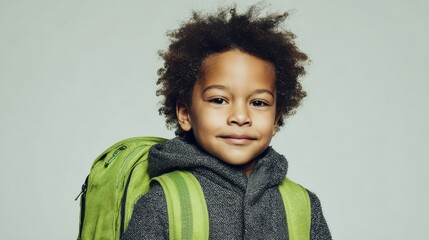 smiling african american school boy with backpack looking at camera cheerful black kid wearing green backpack with a big smile elementary and primary school education no logos no brands ar 169