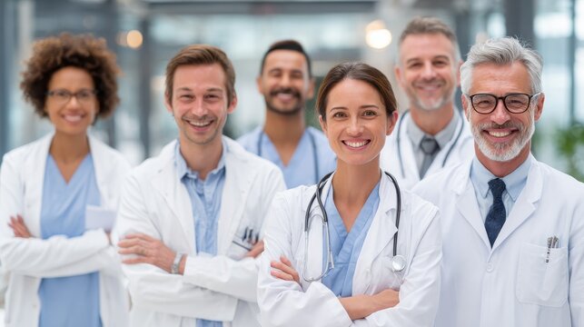 smiling team of doctors and nurses at hospital no logos no brands ar 169 - Powered by Adobe