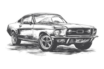 Engraving of a Vintage American Muscle Car with a Classic Design