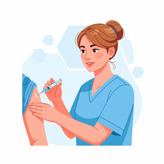 Obraz premium Nurse Administering Vaccine Injection Illustration
