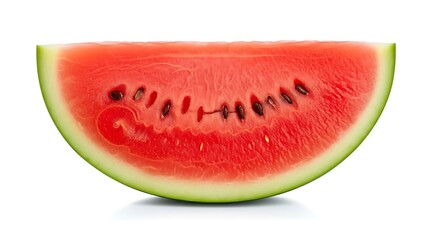 Juicy slice of watermelon with black seeds on white background