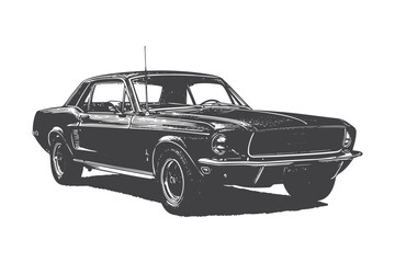 Naklejka premium Vintage Engraving of a Classic American Muscle Car